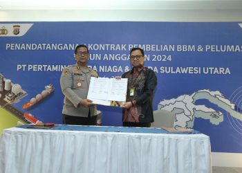 Pertamina dan Kepolisian Daerah Sulawesi Utara Tandatangani Kontrak Kerjasama Pembelian BBM dan Pelumas Tahun 2024