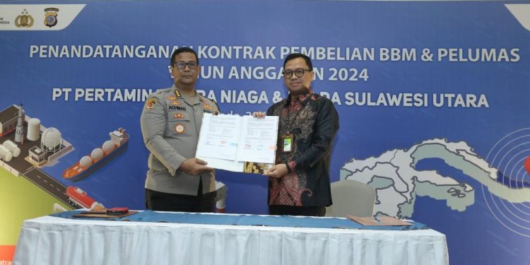 Pertamina dan Kepolisian Daerah Sulawesi Utara Tandatangani Kontrak Kerjasama Pembelian BBM dan Pelumas Tahun 2024